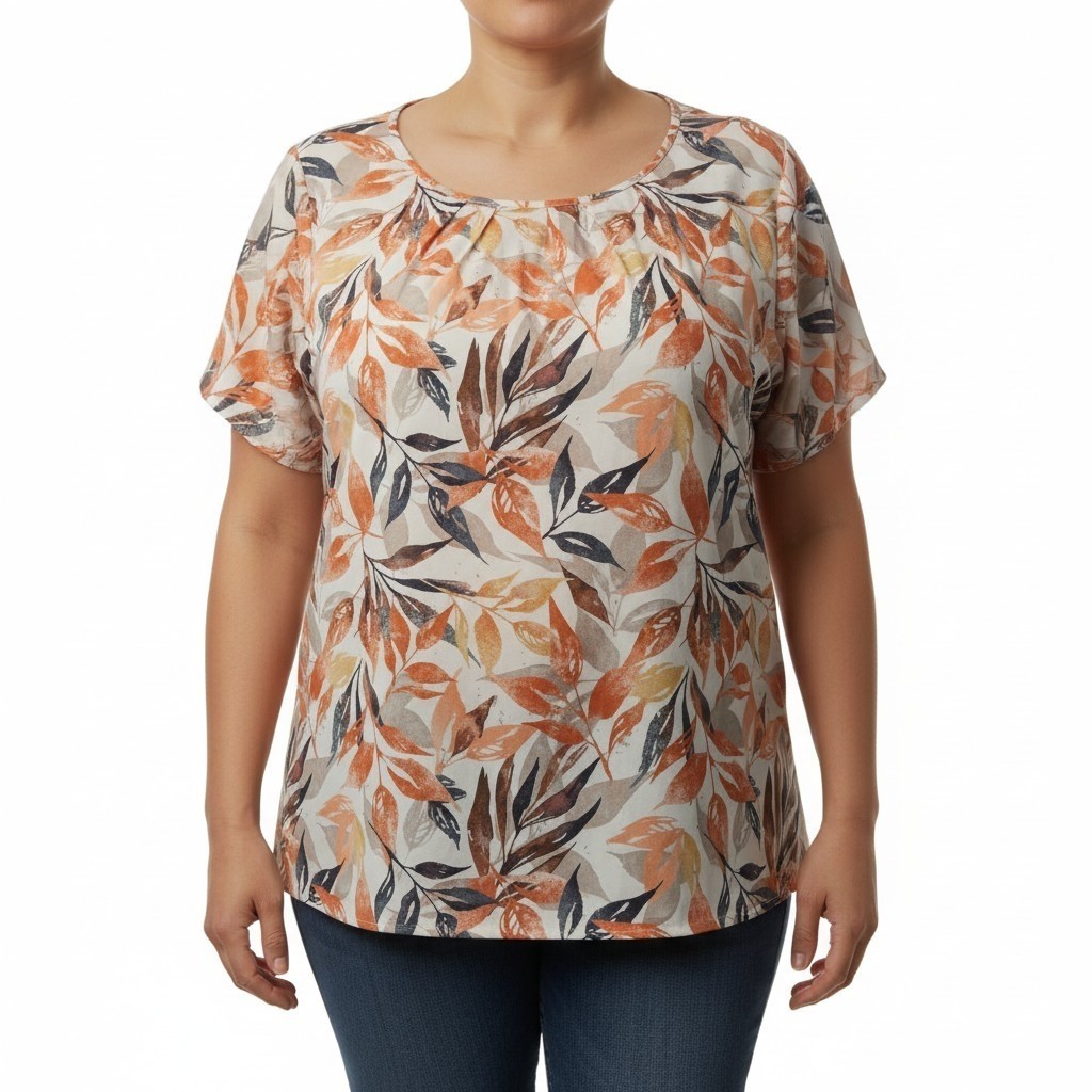 BLOOMCHIC Plus Floral Scoop Neck Short Sleeve Pullover Blouse Size US 22-24