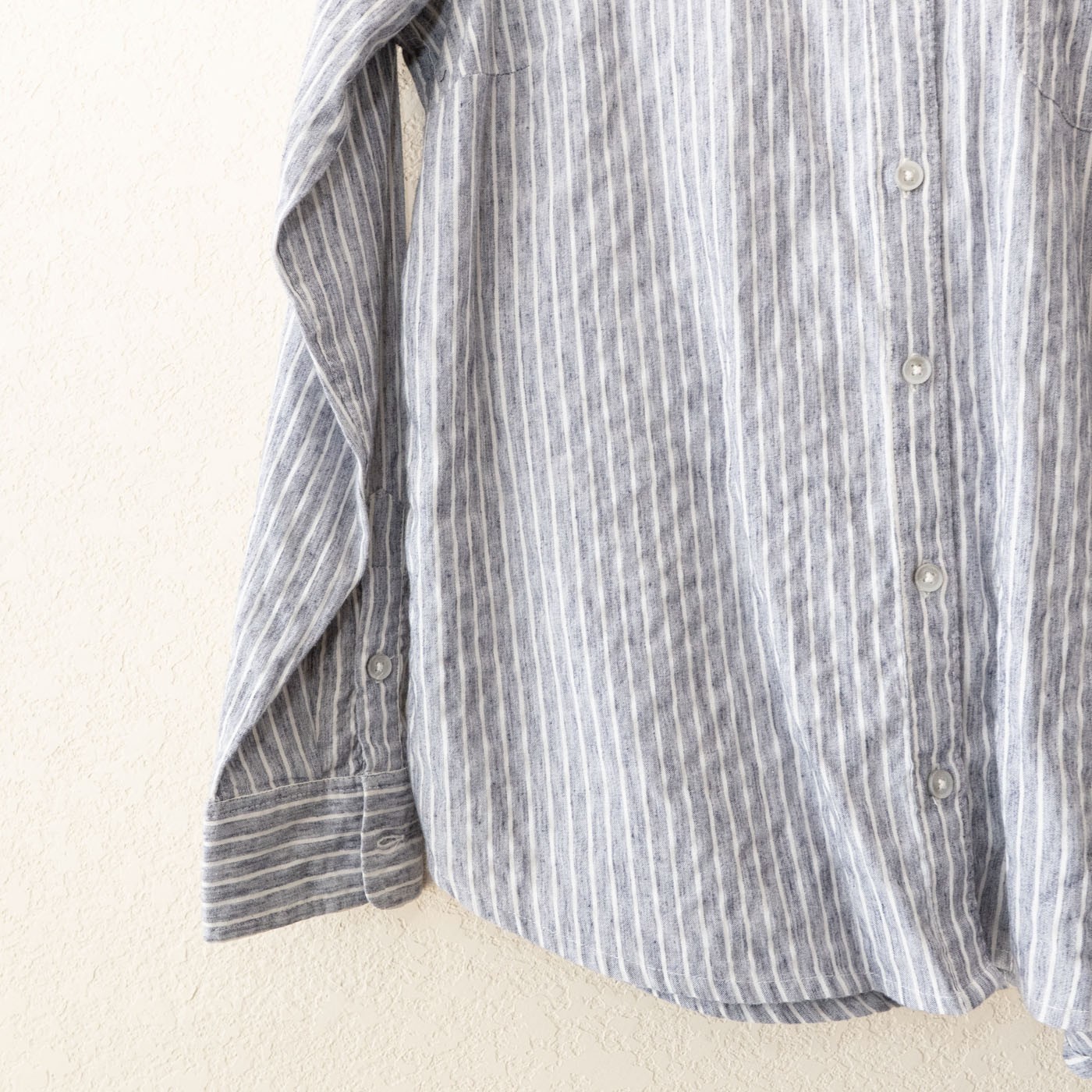Lucky Brand Womens Shirt L Gray White Stripe Button Back Cotton Blend Oversized