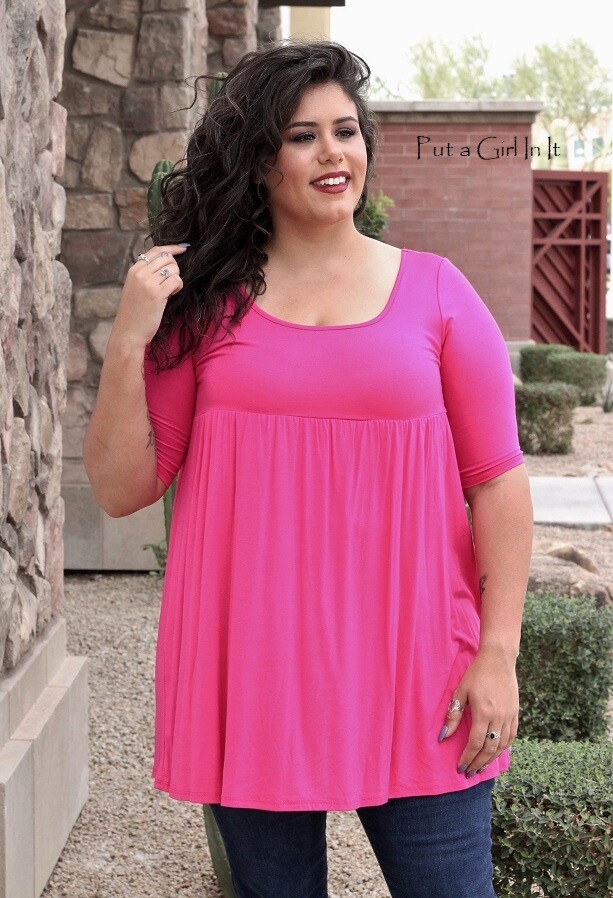 New PLUS SIZE Womens USA PINK BOHO BABYDOLL SCOOP NECK TUNIC SHIRT XL 1X 2X 3X