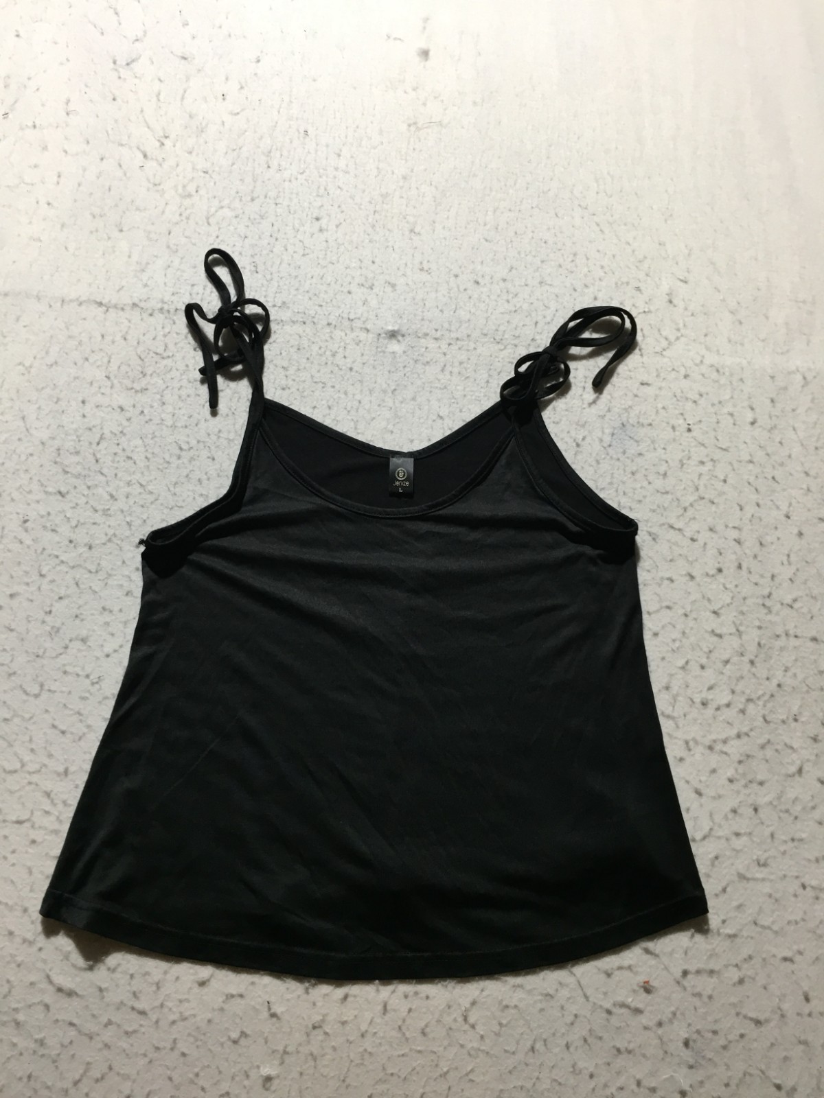 Jenize Tank Top Womens L Large Black Scoop Neck Tied Straps Stretch Soft