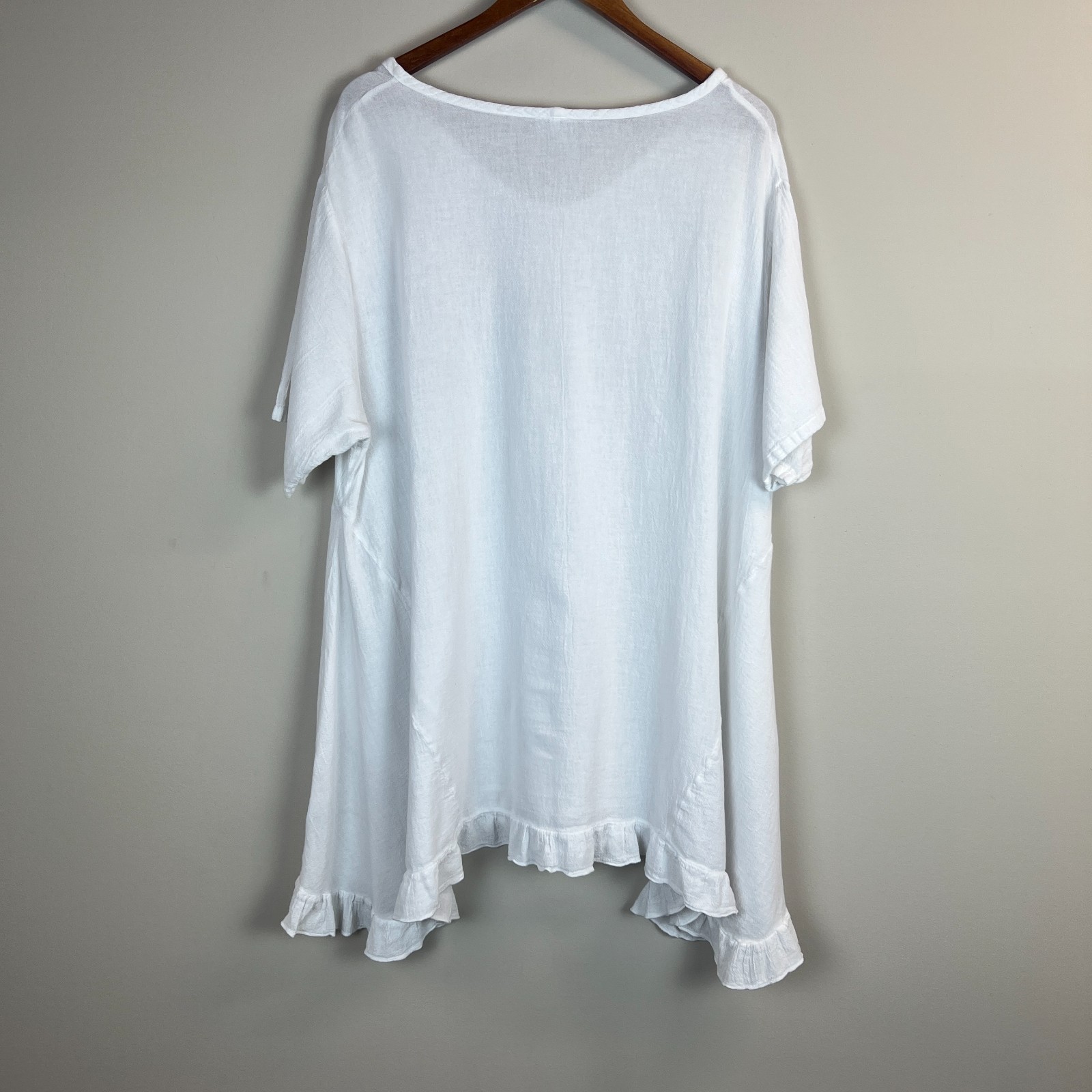 Oh My Gauze! Tunic Top Womens 2 L/XL White Cotton Ruffle Boho Coastal Beachy Art
