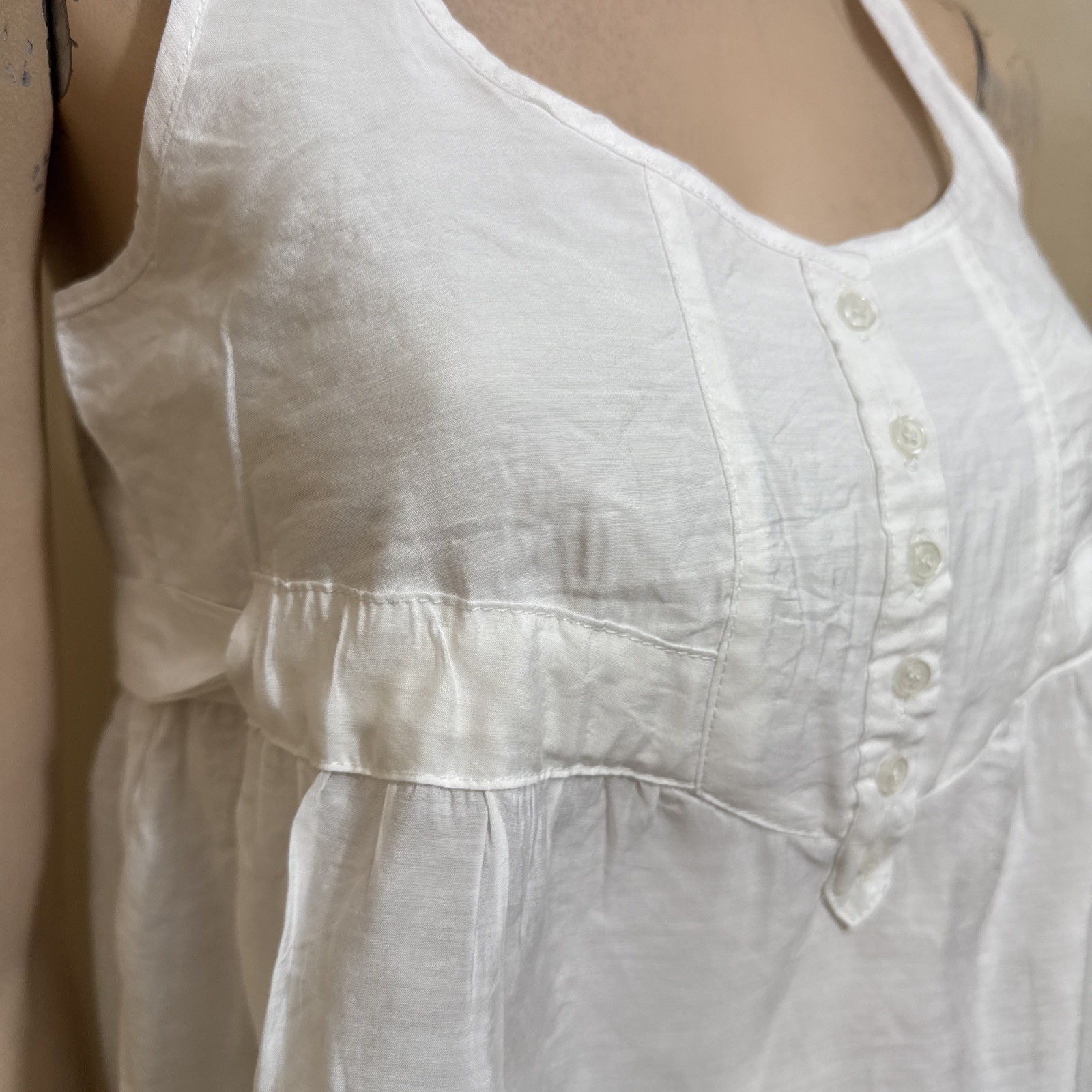 Women’s White Rayon Casual Summer Open Sheer Button Tied Size M Blouse Top Tunic
