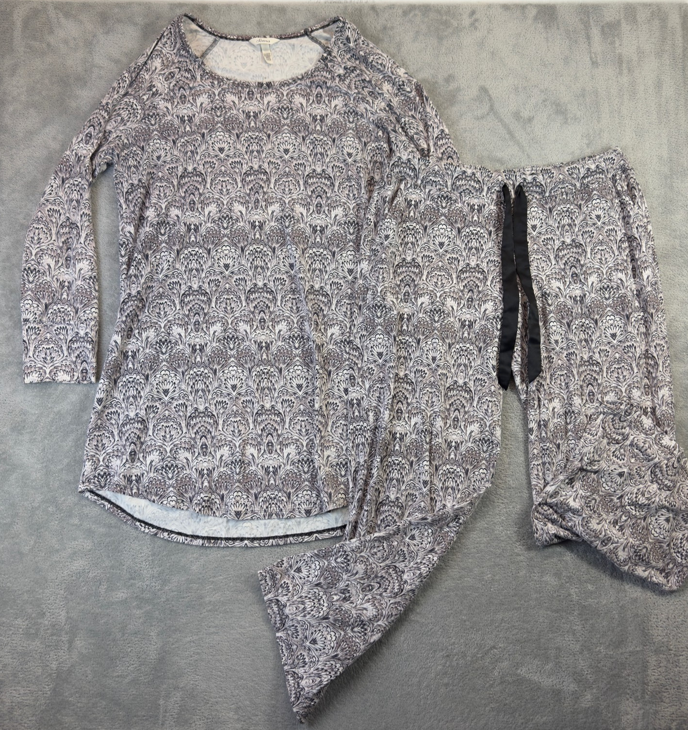 Soma Pajama Set Womens Large Gray Stretch Long Sleeve Top Pants Lounge Comfy