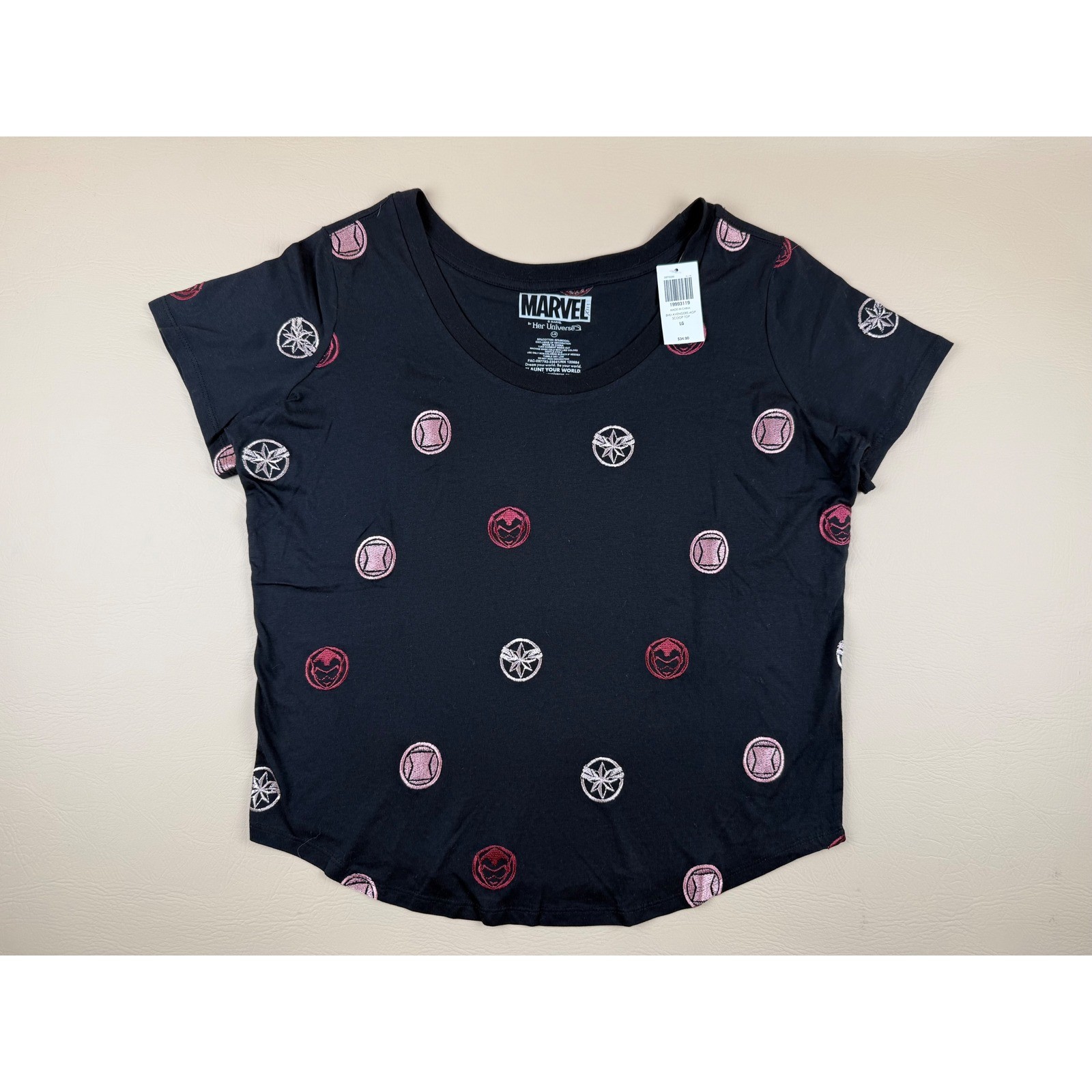 Avengers Marvel Scoop Neck Cotton Modal Embroidered Tee Large Her Universe