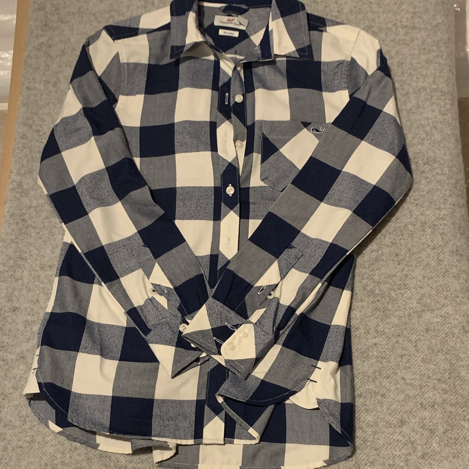 Vineyard Vines Relaxed Women’s 0 Blue Cream Check Pocket Button-Up