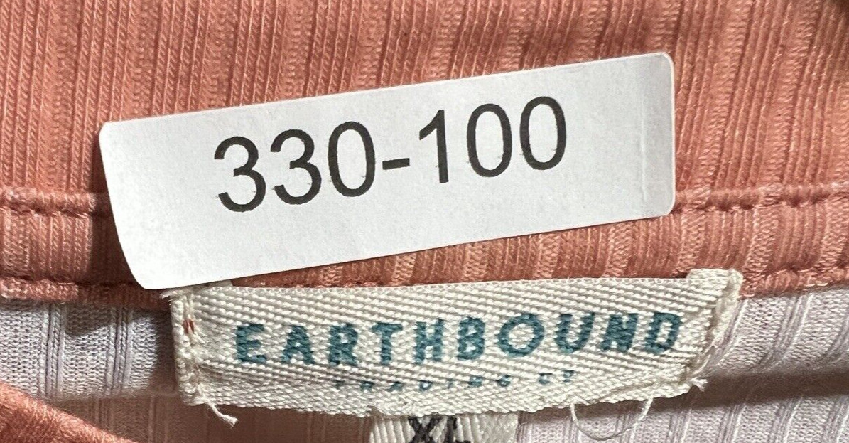 Earthbound Top Womens XL Peach Floral Ribbed Ruched Sides Cropped Boho Romantic