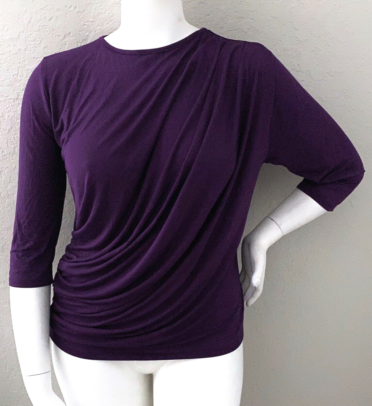 Sweet Lindsey Diagonal Ruched Draped Stretch Knit Top Purple Plus 1X 2X 3X New!