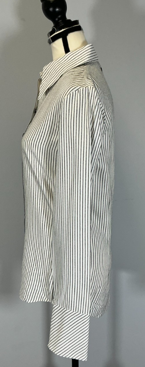 Golden Goose Journeys Stripe Button-Front Women’s Size L Wolf/Black Shirt NWT