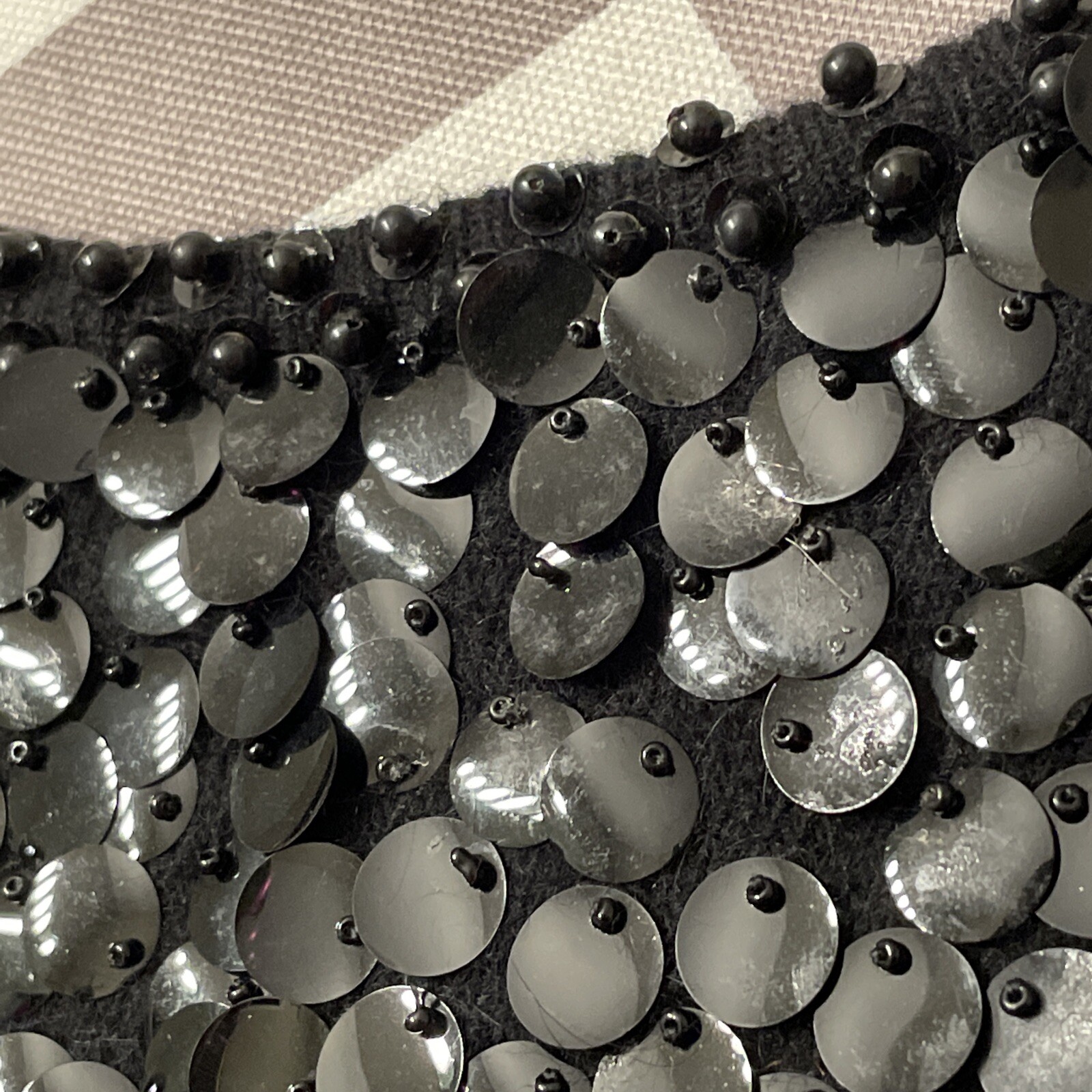 Black Beaded Cropped Tank Top Young Modes Claudia Young Wiool Sequin 6 Vintage