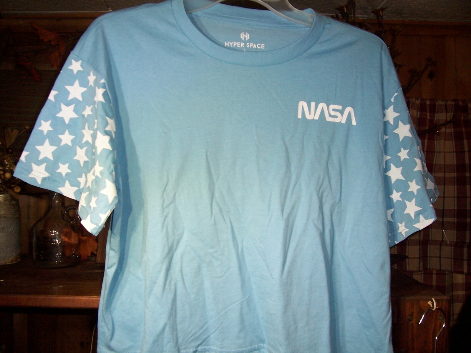 HYPER SPACE LADIES NASA STAR DESIGN T SHIRT SHORT LENGTH SIZE LARGE BLUE CASUAL