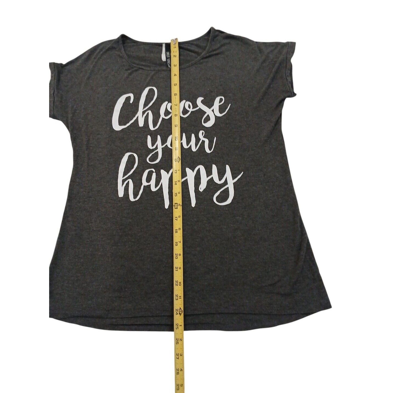 Glam T-SHIRT Women’s Size M GRAY White Letters Barbiecore Boho Choose Your Happy