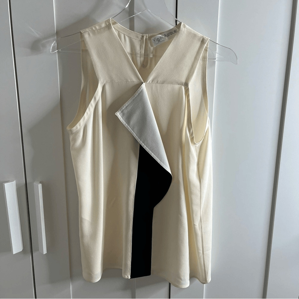 Yigal Azrouel Silk Ivory Black Sleeveless Blouse size 6
