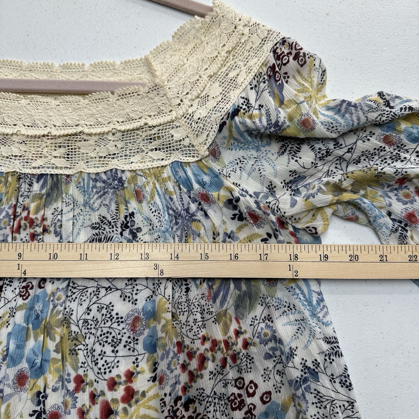 Sundance Peasant Blouse Small Floral Lace Long Sleeve BOHO Prairie Cottagecore