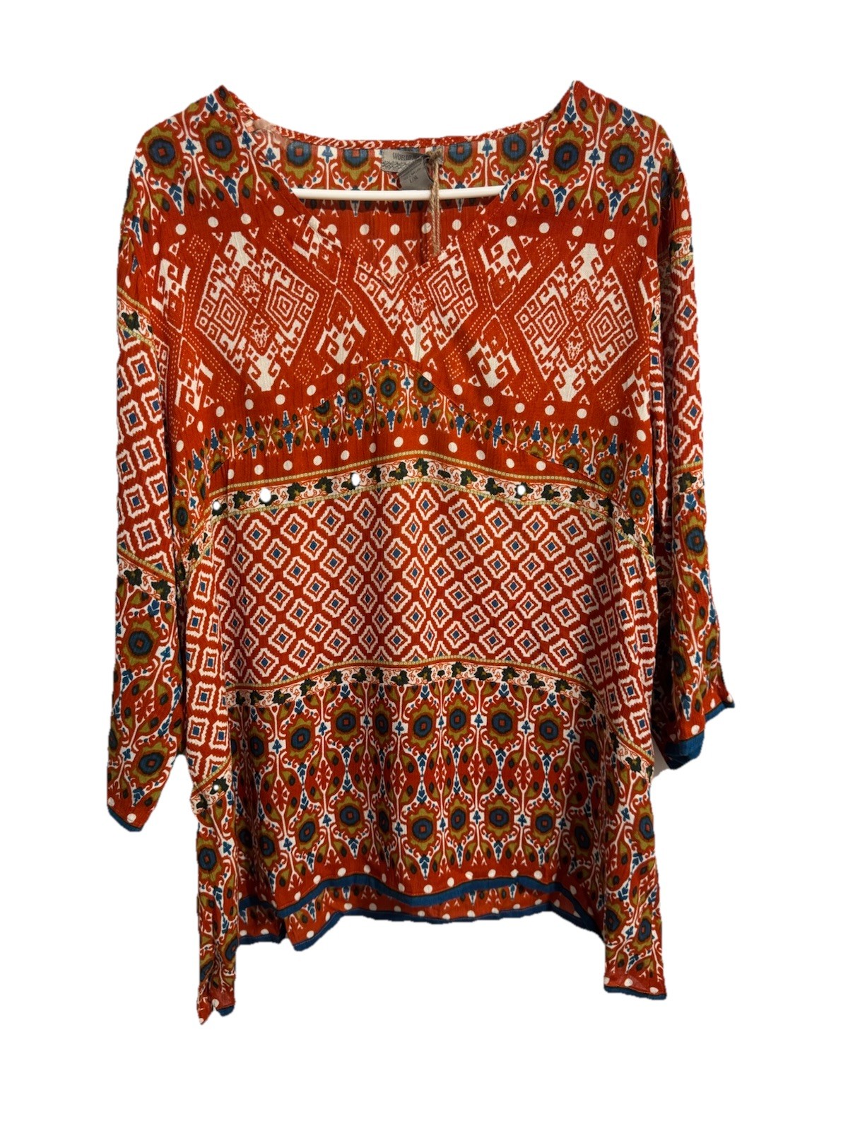 World Market L/XL Top Womens Boho Orange India Oversized NWT