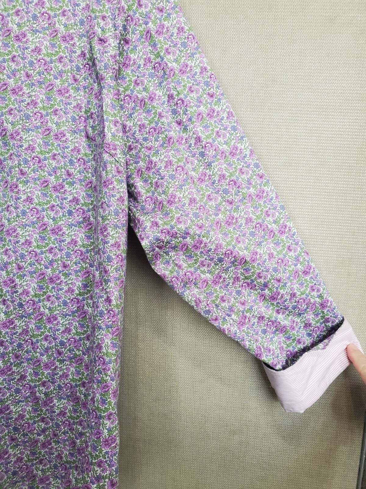 Chaps No Iron Green/Purple Disty Floral Flip-Cuff Button-Up Shirt Size 2X