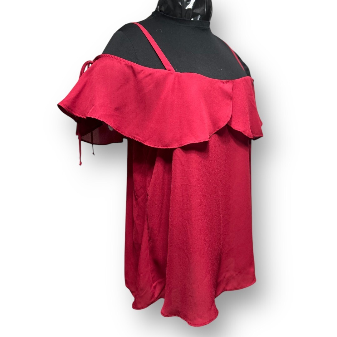 Torrid 2XL Burgundy Cold Shoulder Ruffle Chiffon Blouse Tie Sleeve Top Travel