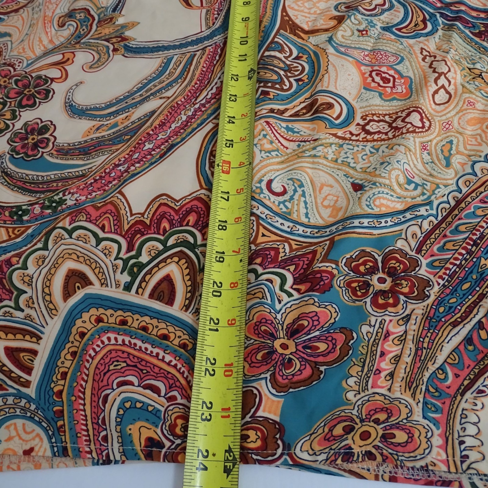 Paisley Tan Green V-Neck Blouse Pullover Dolman Sleeves Women Size L Loose Fit
