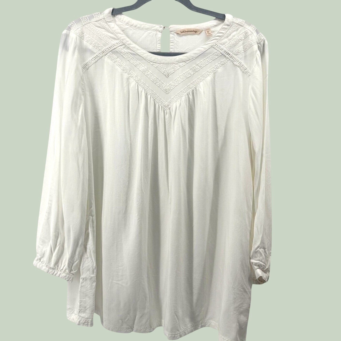 Soft Surroundings Blouse Womens XL White Crochet Lace Peasant Top Cottagecore