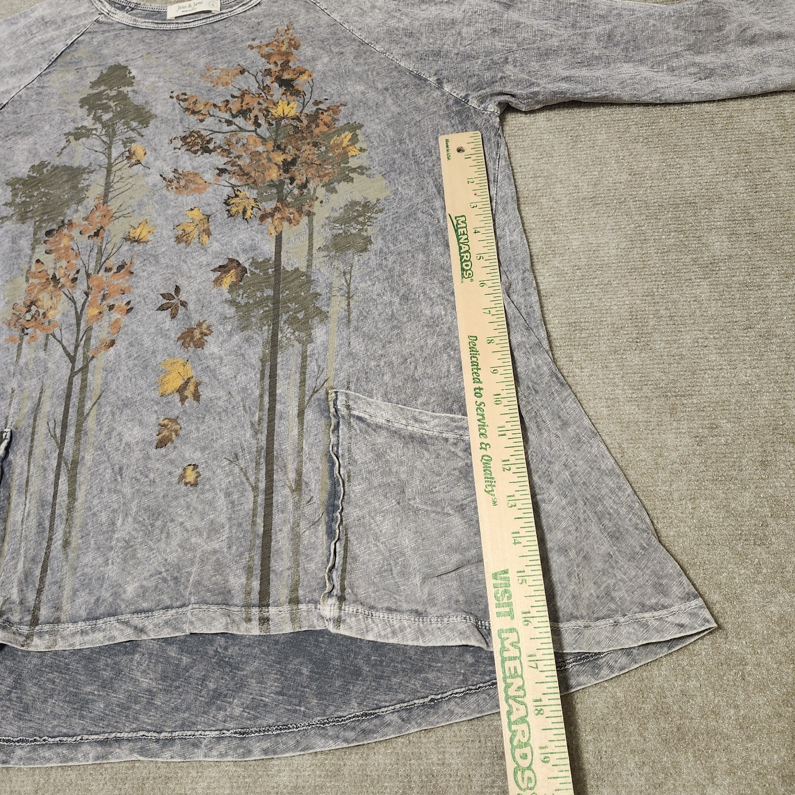 Jess & Jane Top Womens Large Grey Mineral Wash Fall Cotton Floral Tunic Boho