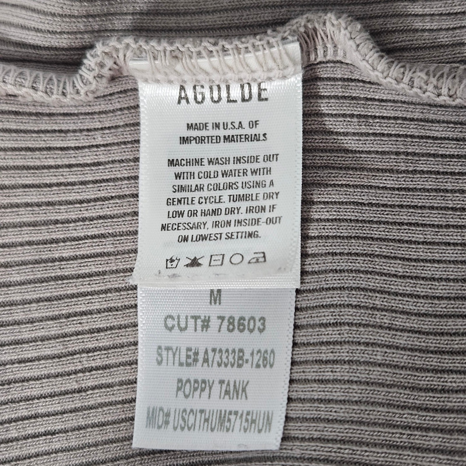 AGOLDE Poppy Tank Top Womens M Taupe Ribbed Organic Cotton Stretch Hippie Earthy