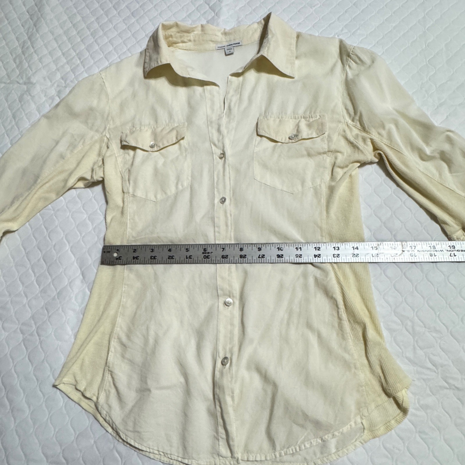 Standard James Perse Pale Yellow Ribbed Panel Utility Button Down Shirt Size 4 L