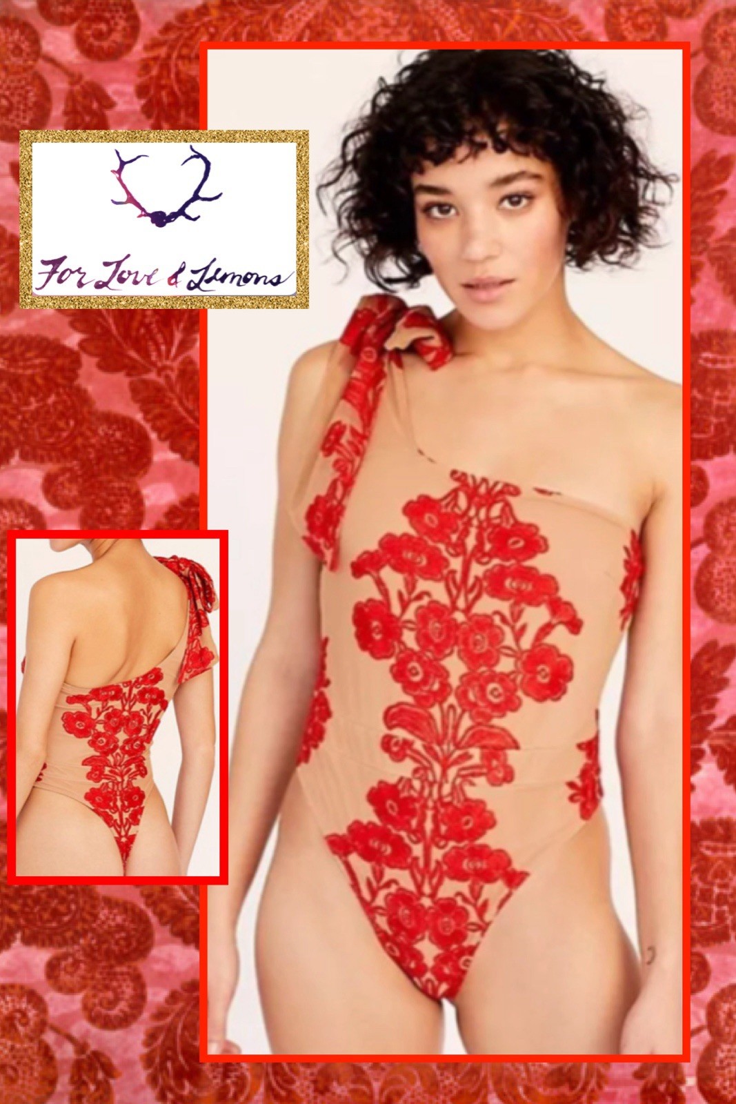 NWT Free People x For Love And Lemons Temecula One Shoulder Bodysuit Red Small
