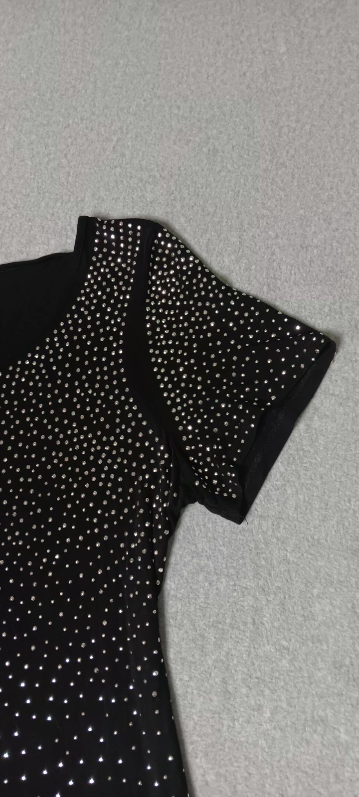 Calvin Klein Rhinestone Studded Short Sleeve Blouse 1X Black Silver Glam Party