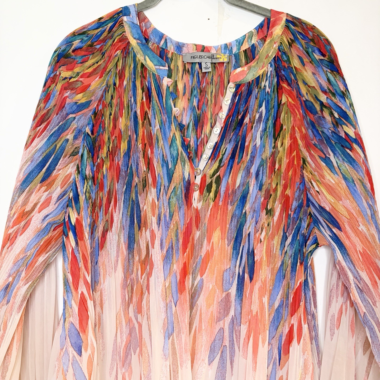 Figueroa & Flower Rainbow Blouse S Watercolor Abstract Boho Chiffon Office Tank