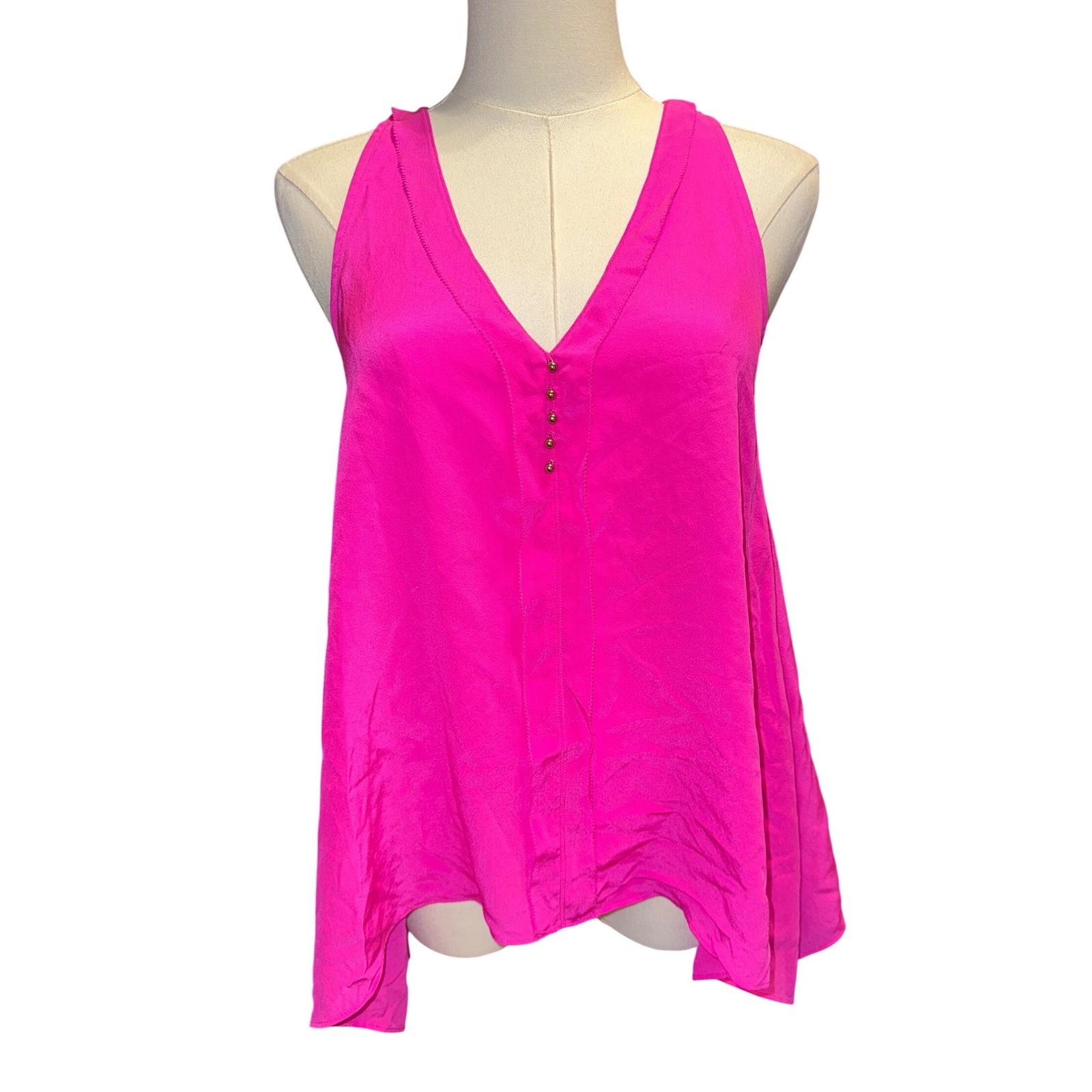 Trina Turk Lodi Hot Pink Silk Crepe de Chine 100% Silk Blouse Gemini XS NEW