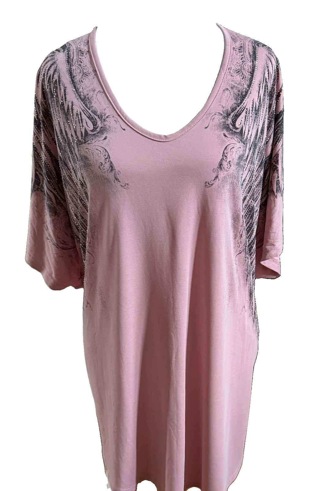 VOCAL Pink Slinky Blouse Top With Angel Wings + Rhinestones Plus Size 3x