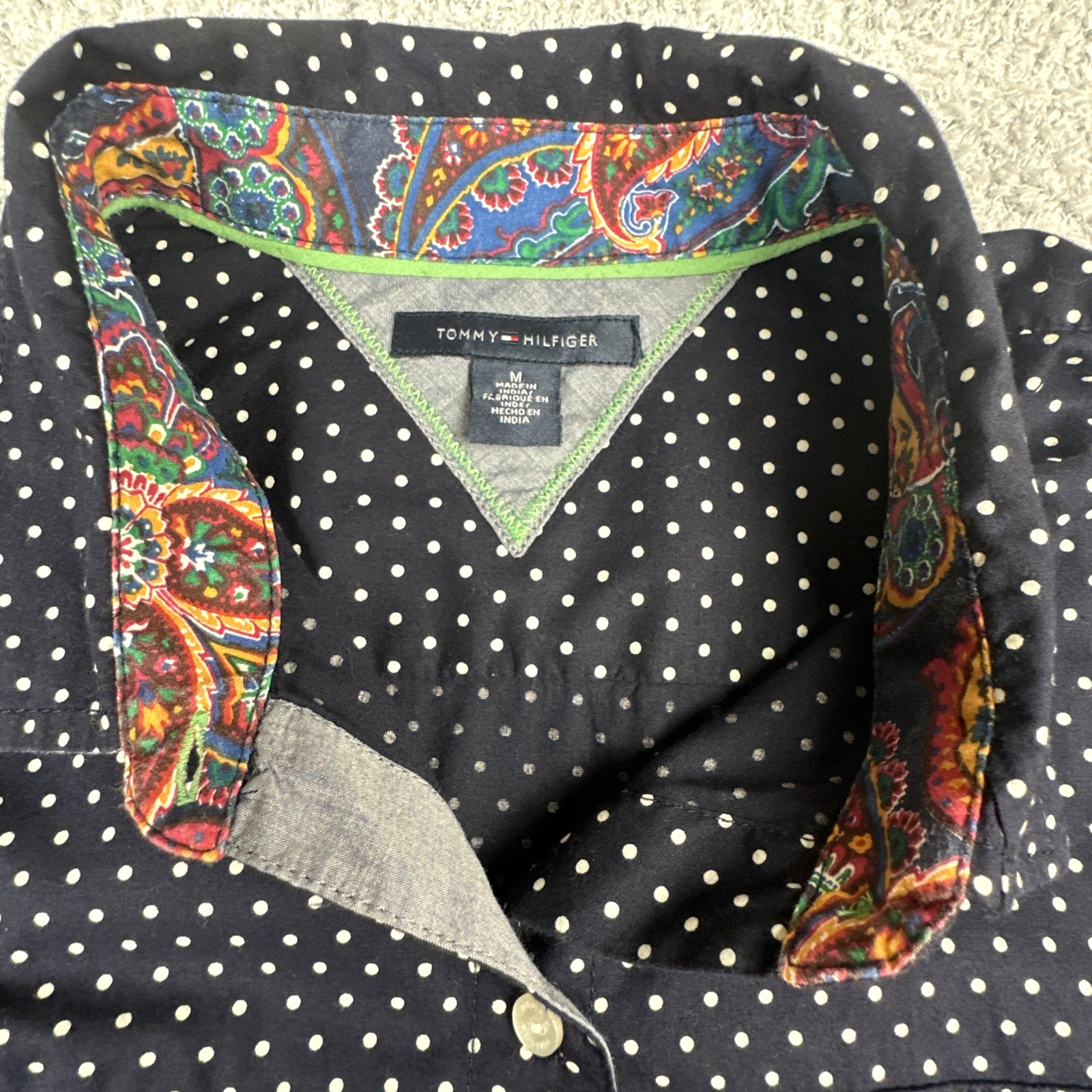 Tommy Hilfiger Women’s Polka Dot Shirt M Navy & White Top Long Sleeve Flip Cuff