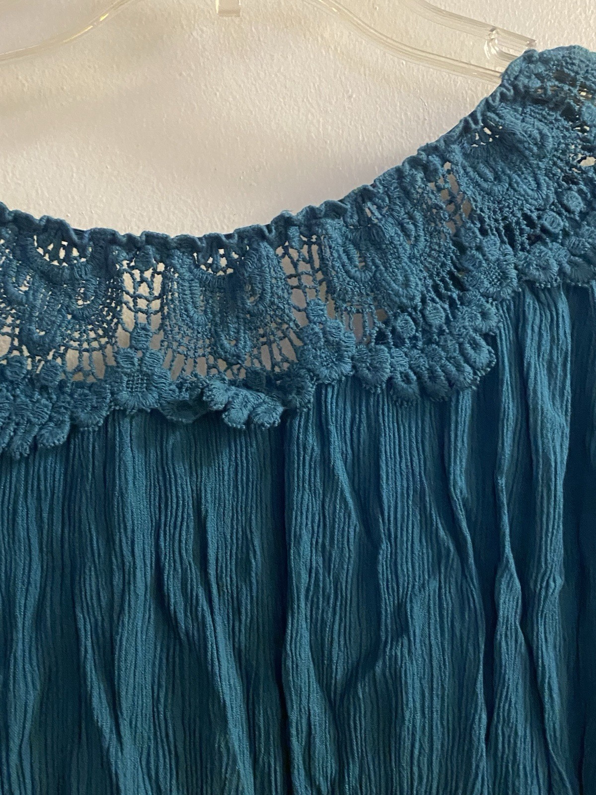 Westport 1962 Womens Boho Blouse Teal Green S 40” Oversized Crochet Neck Boho