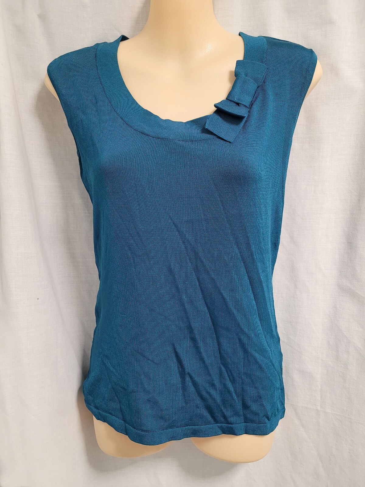 CUE Teal Knit Side Bow Neck Sleeveless Top Size S