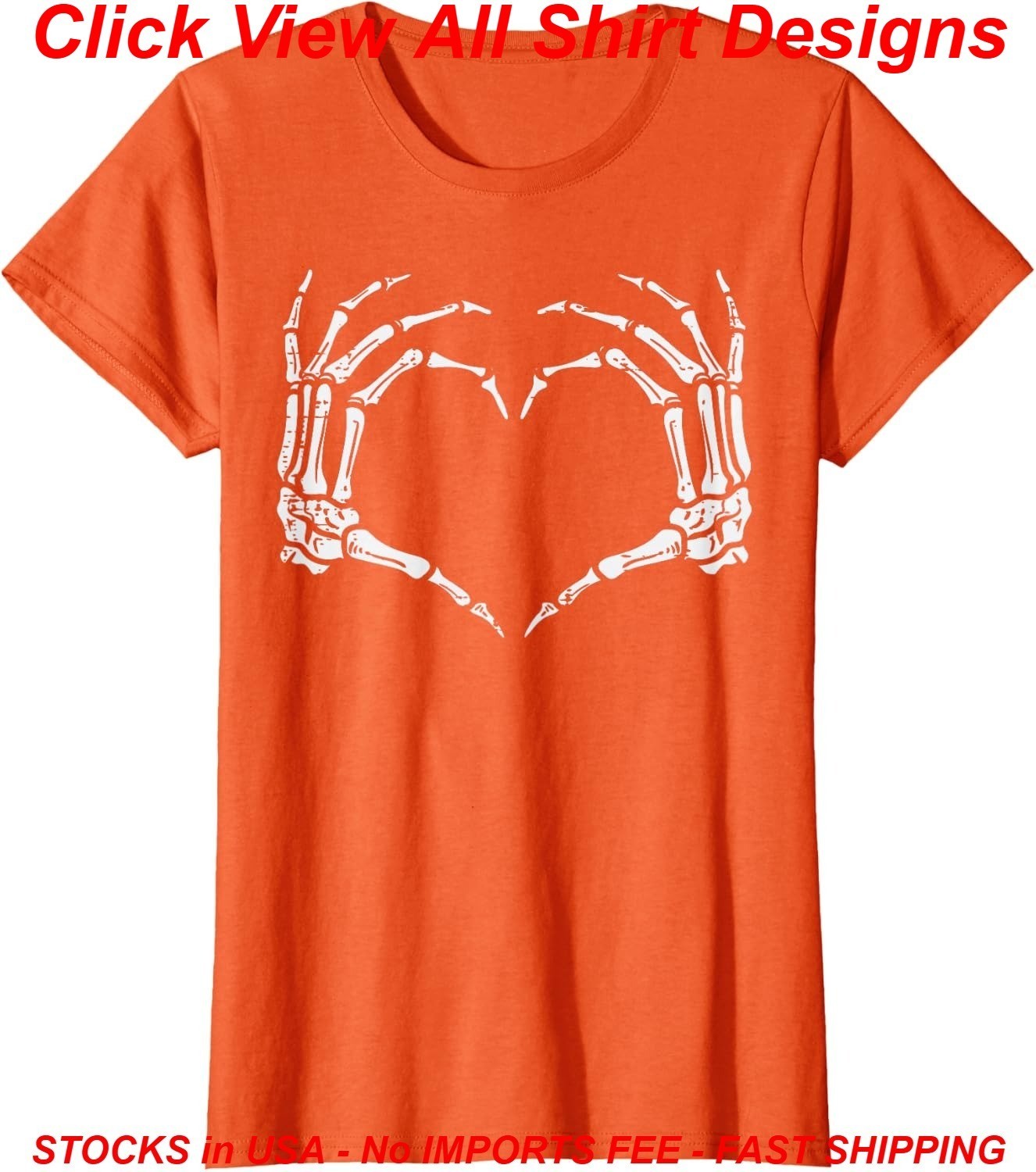 Skeleton Hands Heart Sign Halloween Gift T-Shirt Retro Cotton Tee