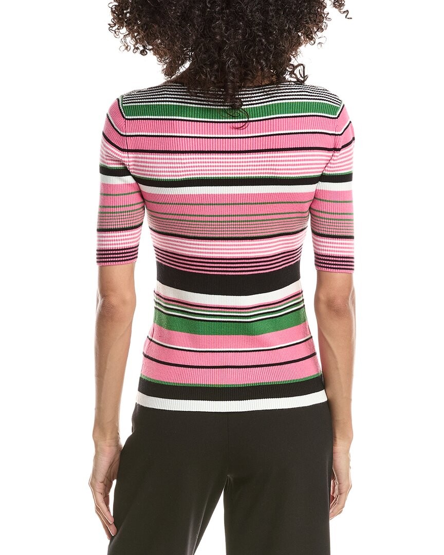 T Tahari Elbow Sleeve Variegated Rib V-Neck Pullover Women’s