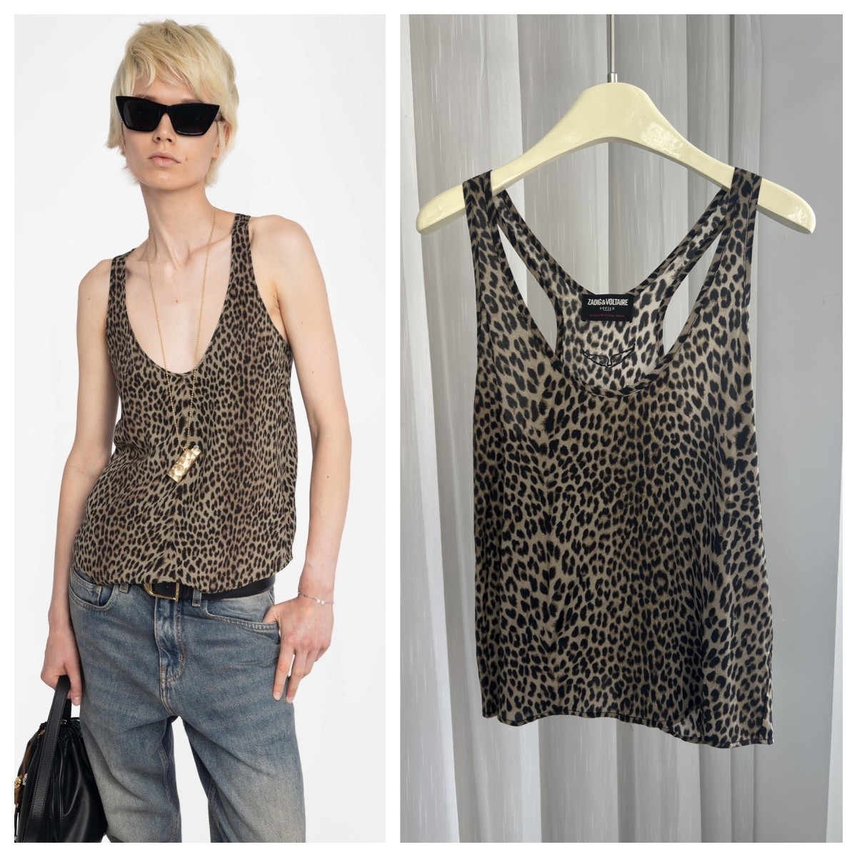 New Women Zadig&Voltaire Summer leopard print U-Neck Backless Vest XS S M L