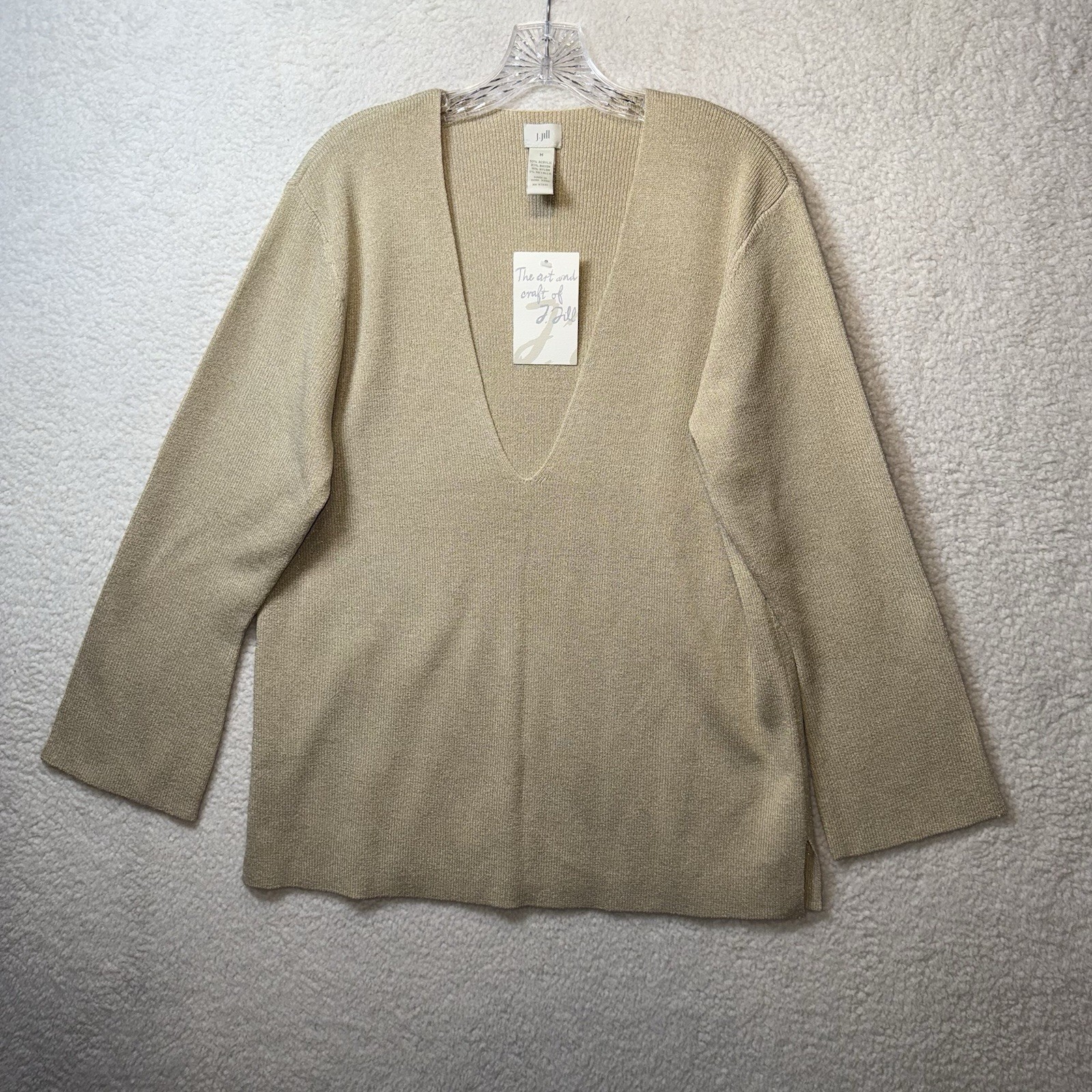 J Jill Long Sleeve Deep V Neck Women’s Medium Gold Tunic Metallic NWT