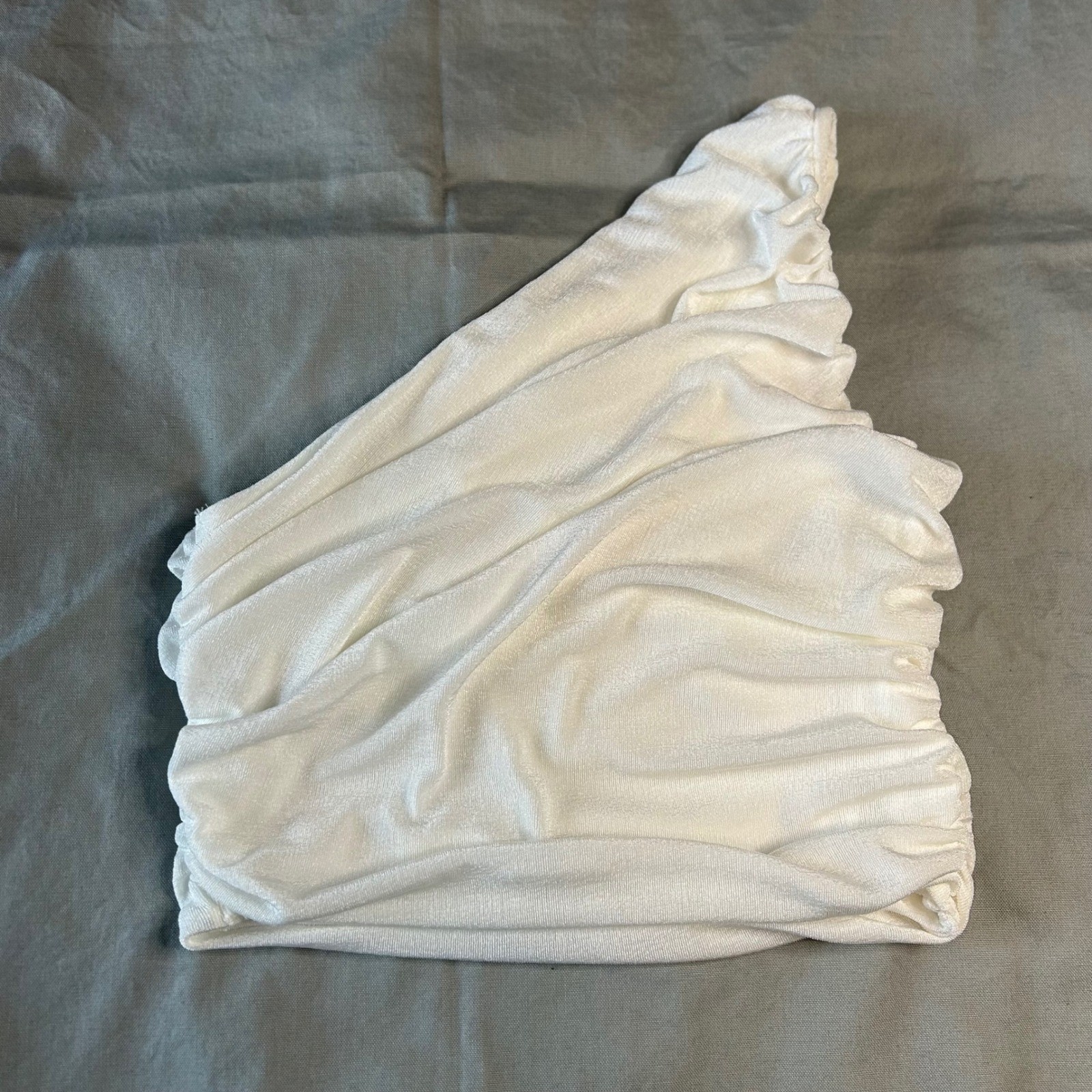 White Ruched One Shoulder Crop Top Women’s Size S Fairy