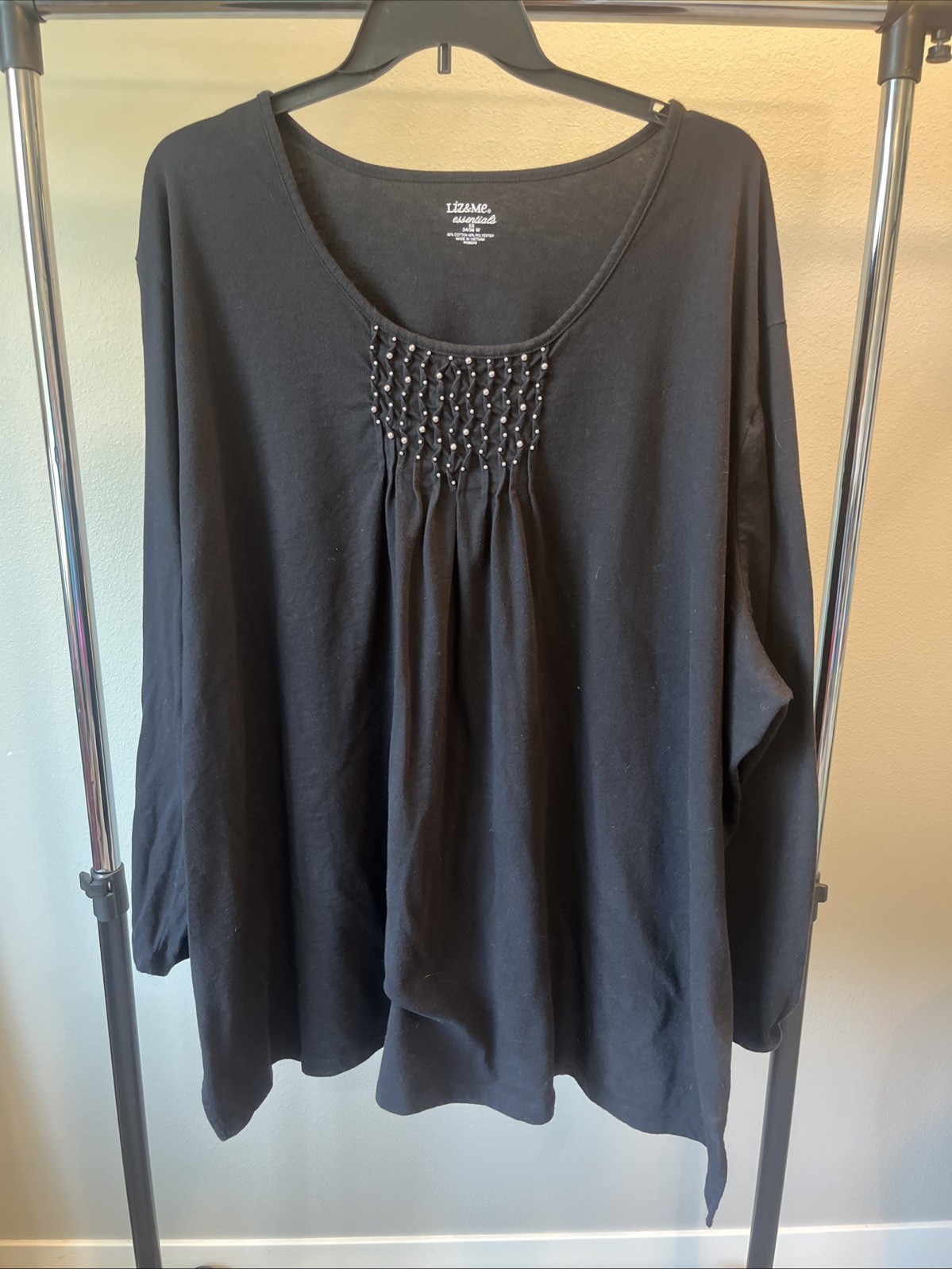 Woman’s 5X Dressy Long Sleeve Knit Top Black, 3/4 Sleeve Black or Patterned
