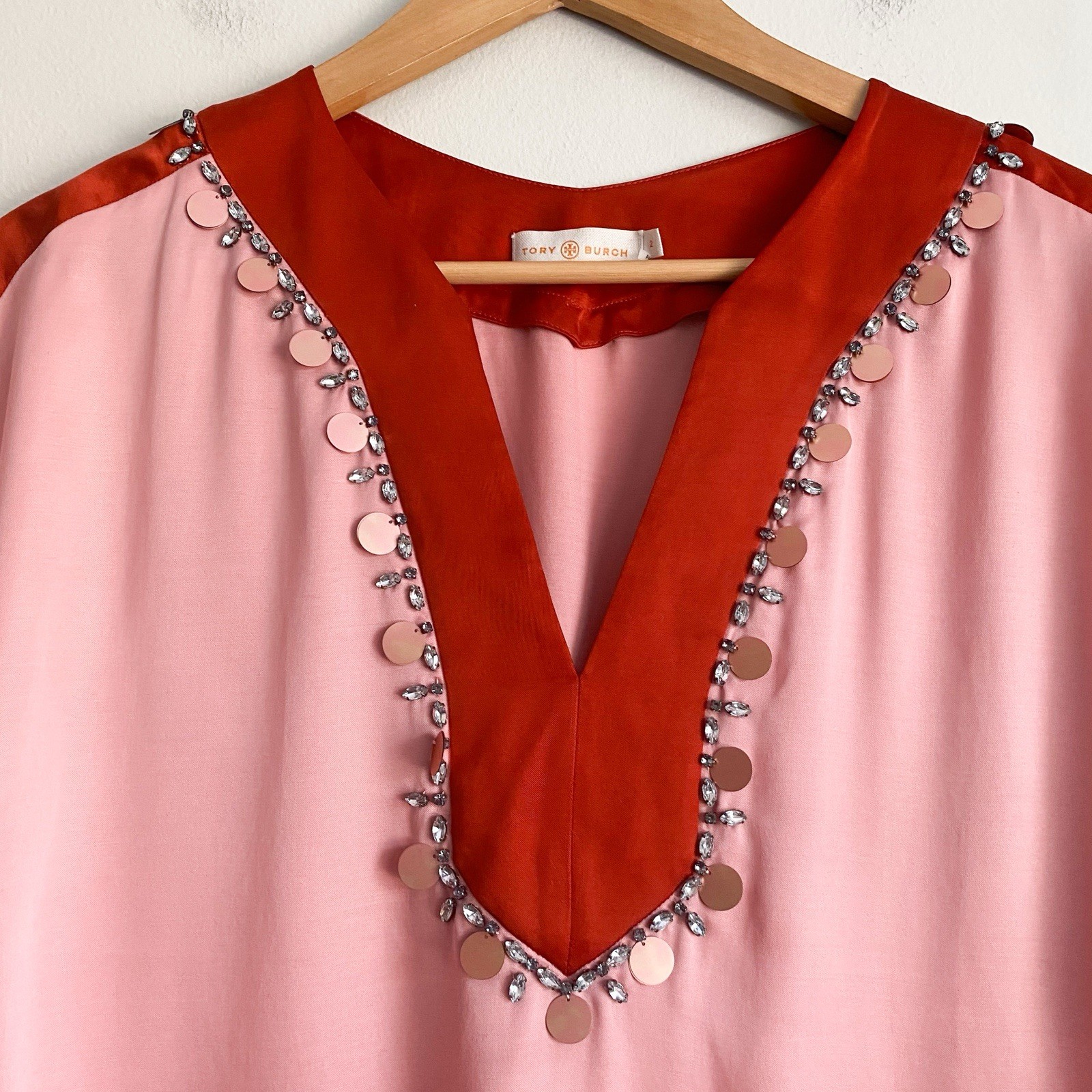 Tory Burch Silk Blouse Top Pink Red Pullover Relaxed Boho Old Money Career 2