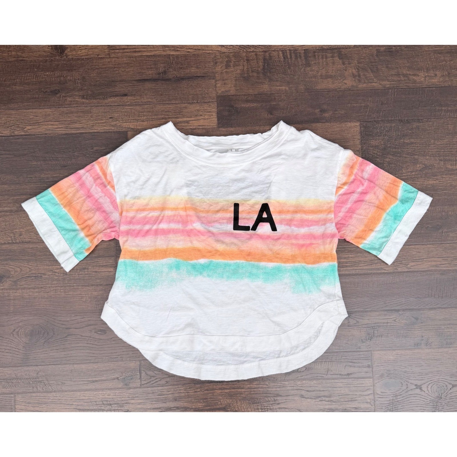 Daily Practice Anthropologie LA Graphic Tee Womens XS White Striped Oversized