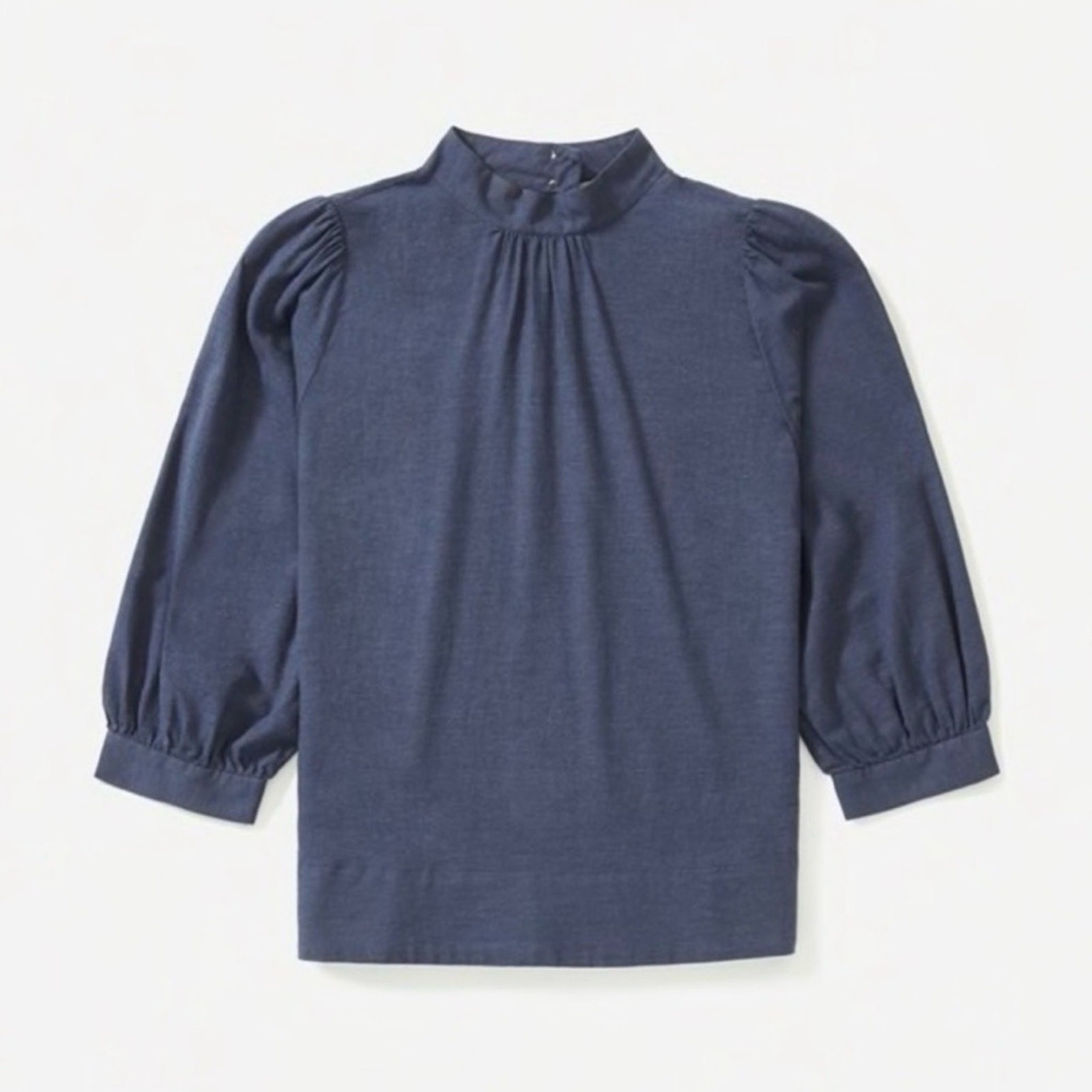 NWT Everlane Lightweight Cotton The Mockneck Flannel Shirt Heathered Navy Size 2