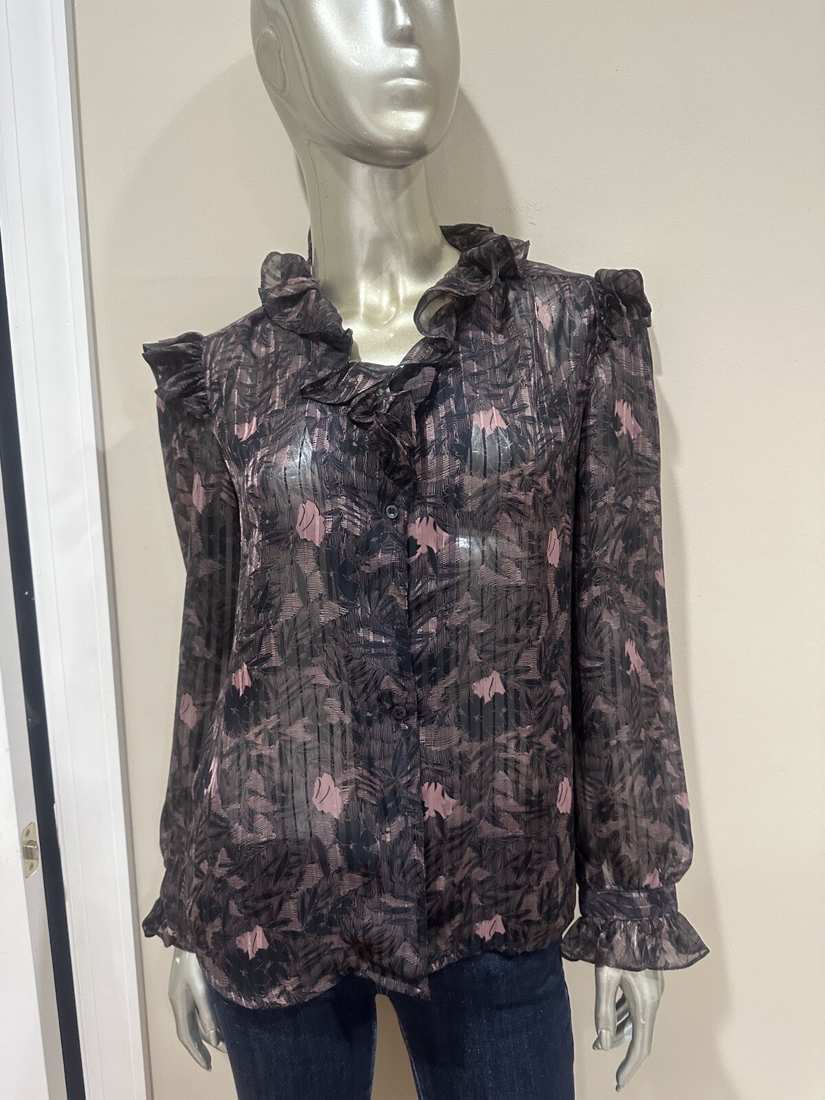 Vintage La Chine Classic Galinda Wang Blouse Top Purple Multi Ruffle Victorian 6