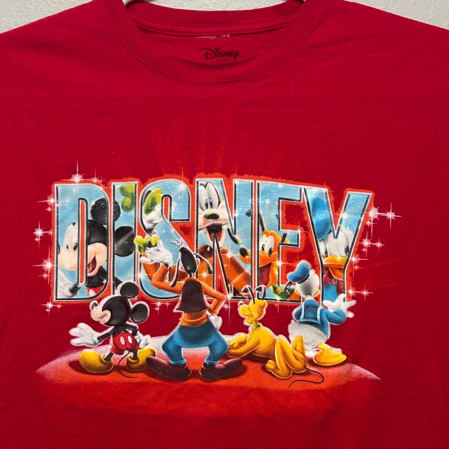 Disney T-Shirt Womens L Red Crew Neck Short Sleeve