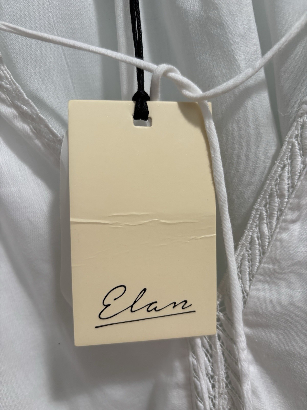 Elan Women’s S Bohemian Peasant Crochet Lace White Cotton Long Sleeve Blouse Top