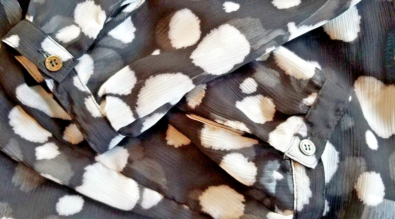 SAM EDELMAN Black & Ivory Spotted Blouse Tie Neck Long Sleeves Sheer Size M NWT