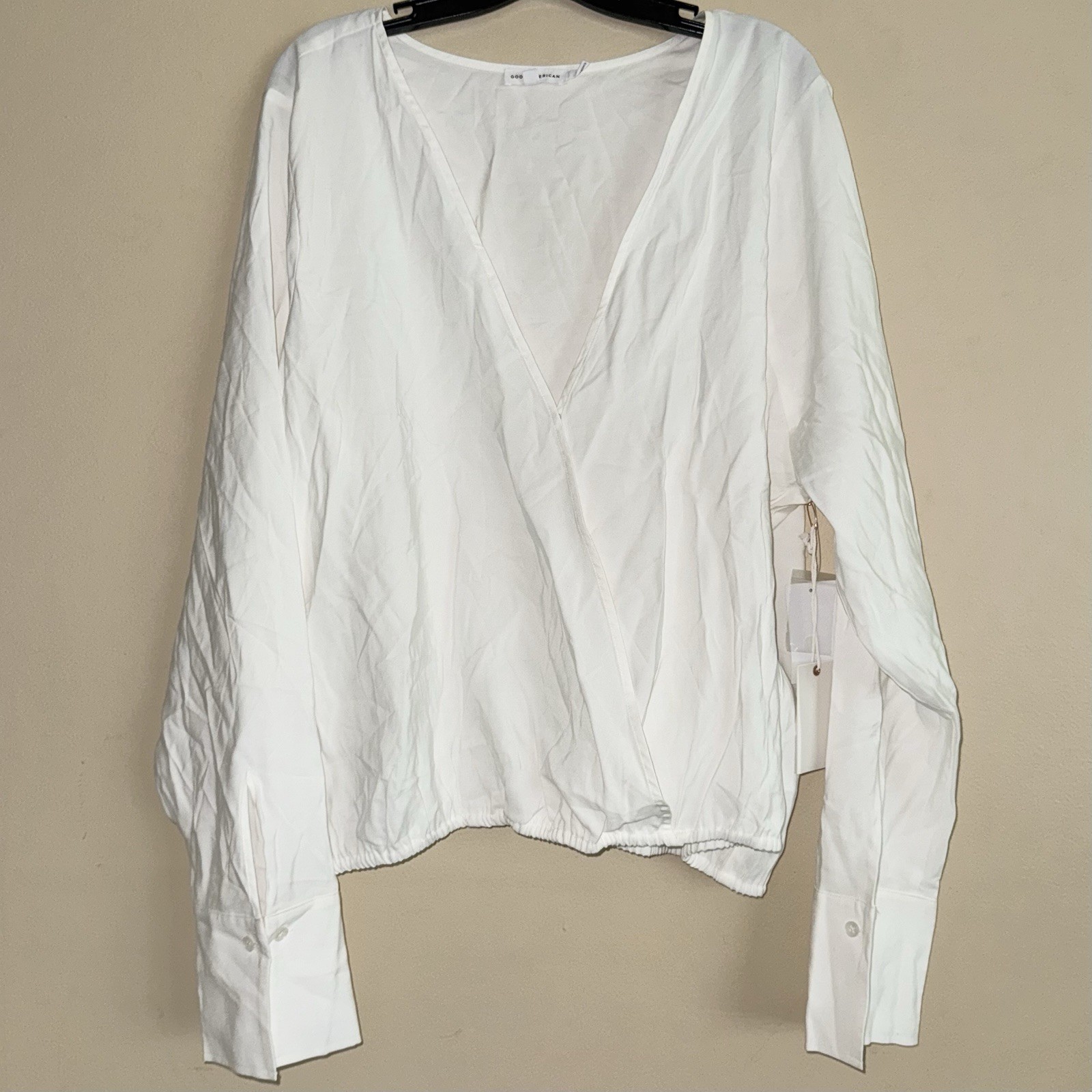 Good American Ivory Long Sleeve Wrap Front Blouse Size 7 (4XL) NWT!