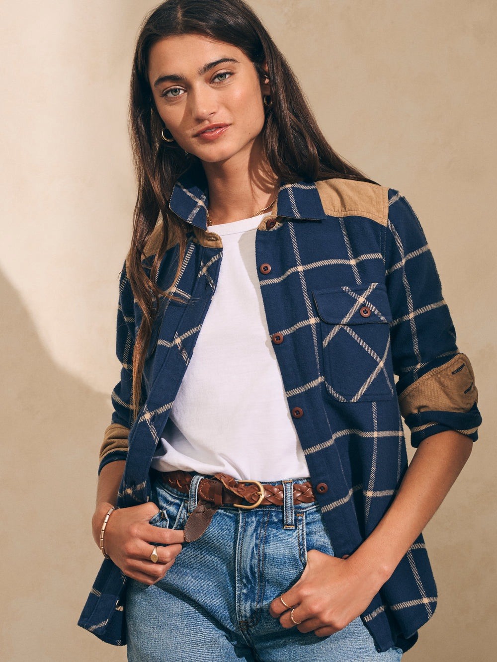 Faherty Daly Shirt Flannel Olivia Plaid Shacket Corduroy Women’s Size M Cowgirl