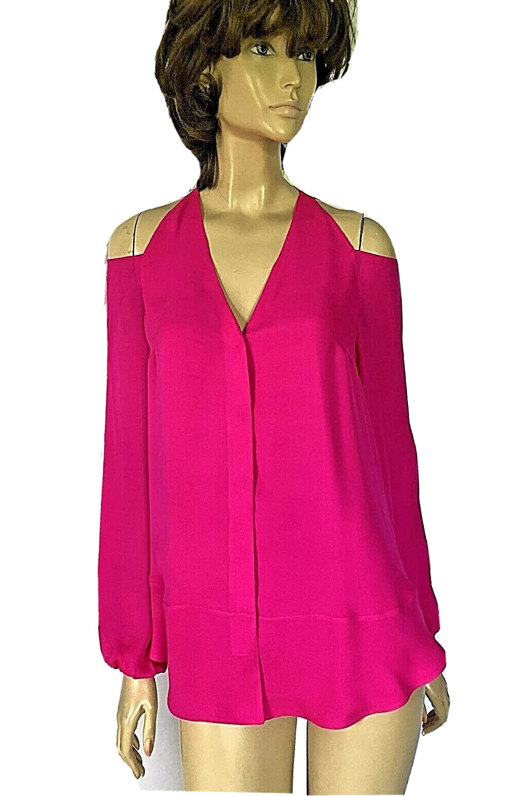 TAMARA MELLON HOT PINK SILK OPEN SHOULDER SHIRT-BLOUSE SIZE 2 .