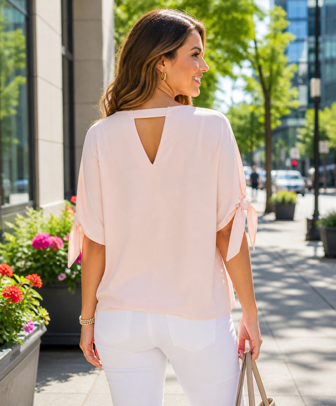 Alex Marie Women’s Size XL Pink Cold Shoulder Tie Sleeve Blouse